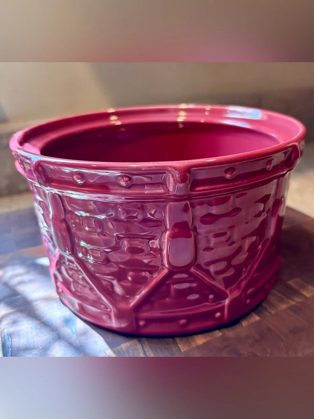 Longaberger Paprika Drum Crock W/ Lid